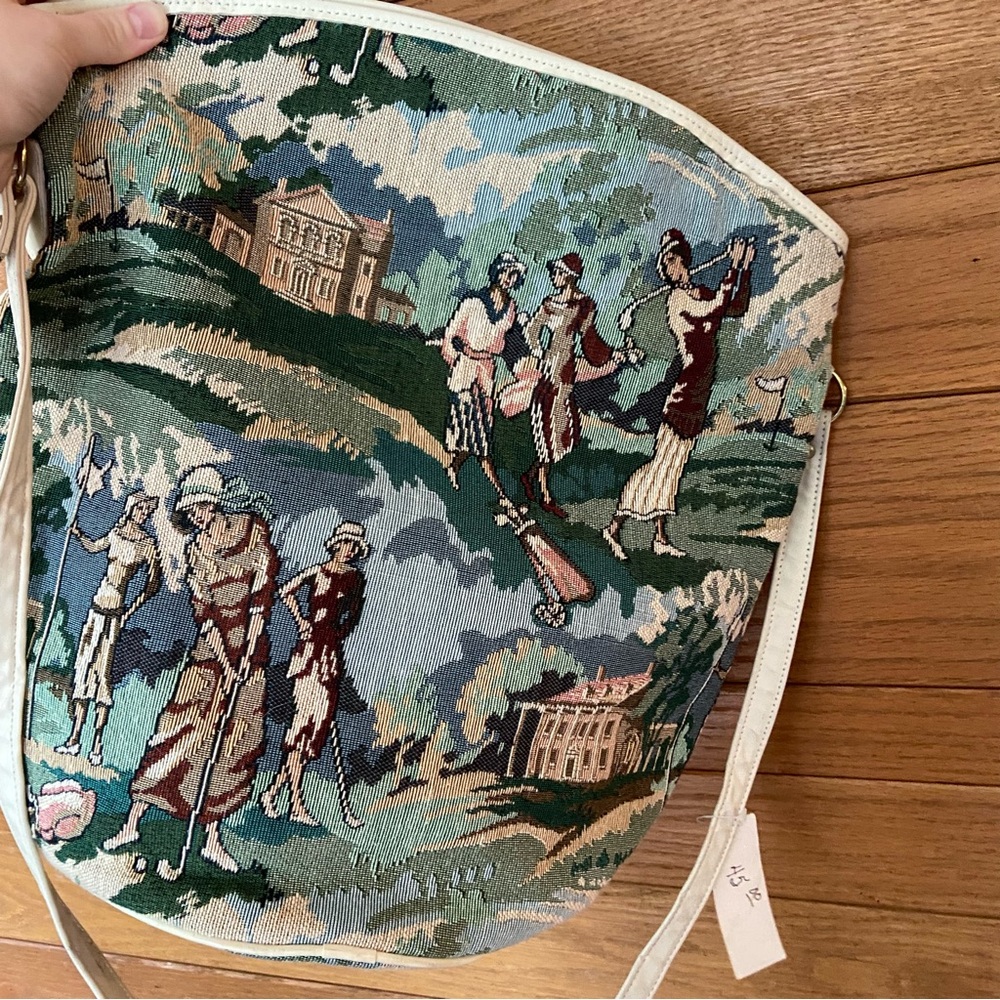 Lenox Tapestry Scene Tote in Green, Blue, Cream - Picture 3 of 6